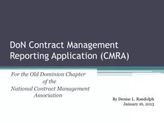 DoN Contract Management Reporting Application (CMRA)