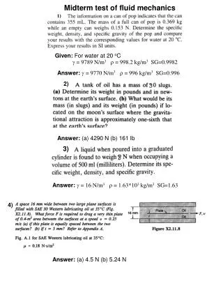 Midterm test of fluid mechanics