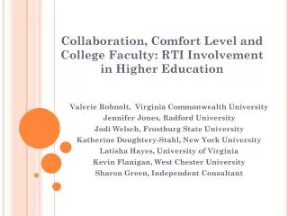 Collaboration, Comfort Level and College Faculty: RTI Involvement in Higher Education