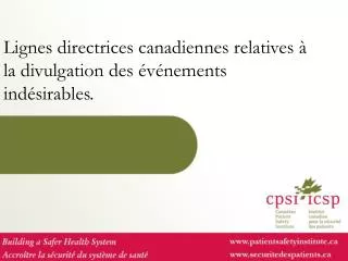 lignes directrices canadiennes relatives la divulgation des v nements ind sirables