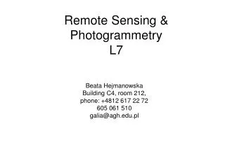 Remote Sensing &amp; Photogrammetry L7