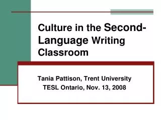 Culture in the Second-Language Writing Classroom