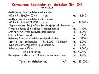 kommunens kostnader pr deltaker ltr 24 per 01 05 06