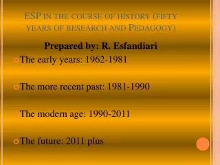 esp in the course of history fifty years of research and pedagogy