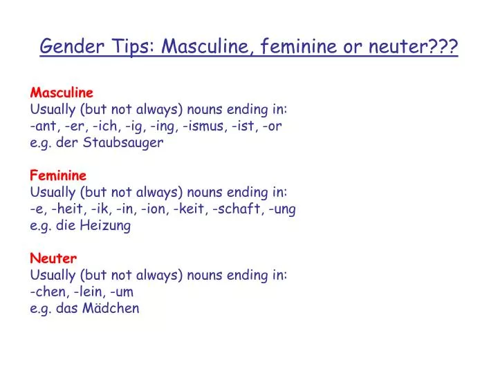 gender tips masculine feminine or neuter