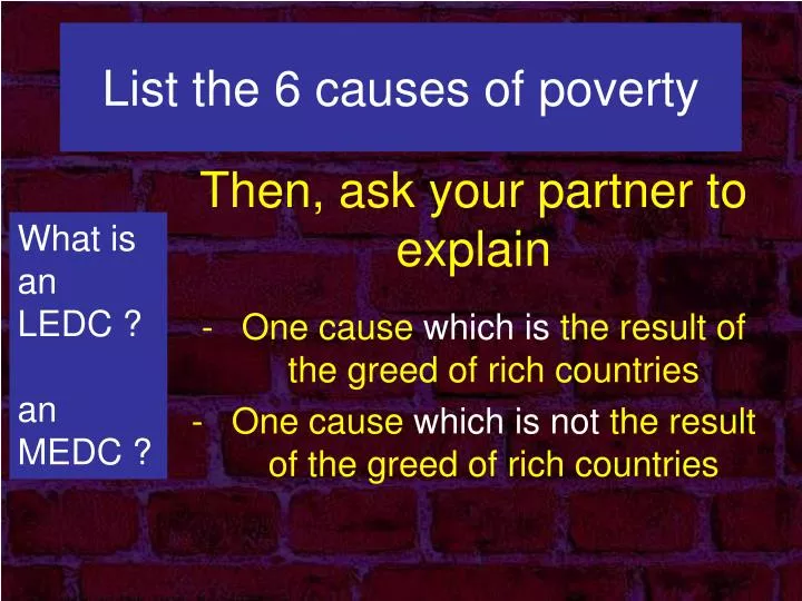 list the 6 causes of poverty