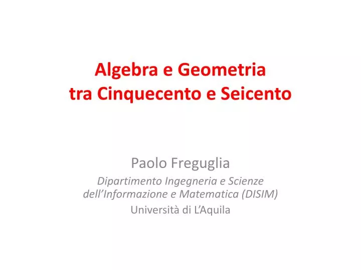 algebra e geometria tra cinquecento e seicento