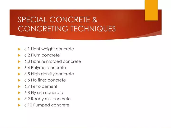 special concrete concreting techniques