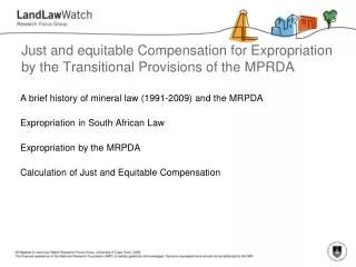 Just and equitable Compensation for Expropriation by the Transitional Provisions of the MPRDA