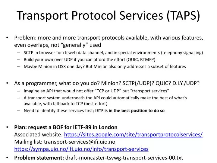 transport protocol services taps