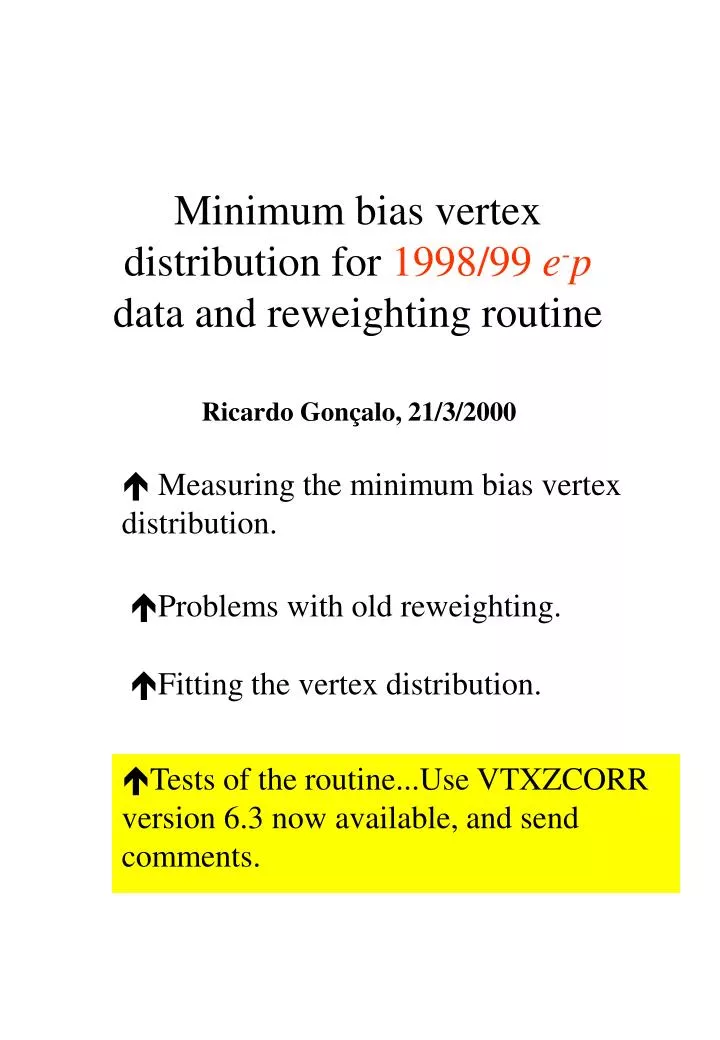 minimum bias vertex distribution for 1998 99 e p data and reweighting routine