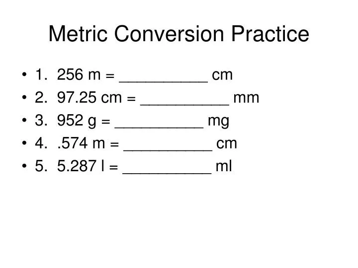 metric conversion practice