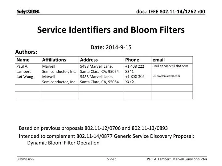 service identifiers and bloom filters
