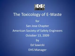 The Toxicology of E-Waste