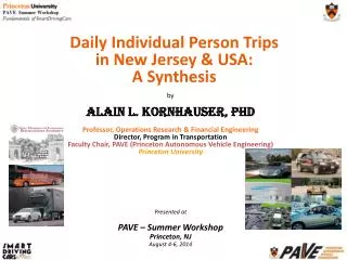 Daily Individual Person Trips in New Jersey &amp; USA: A Synthesis