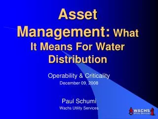 Asset Management: What It Means For Water Distribution