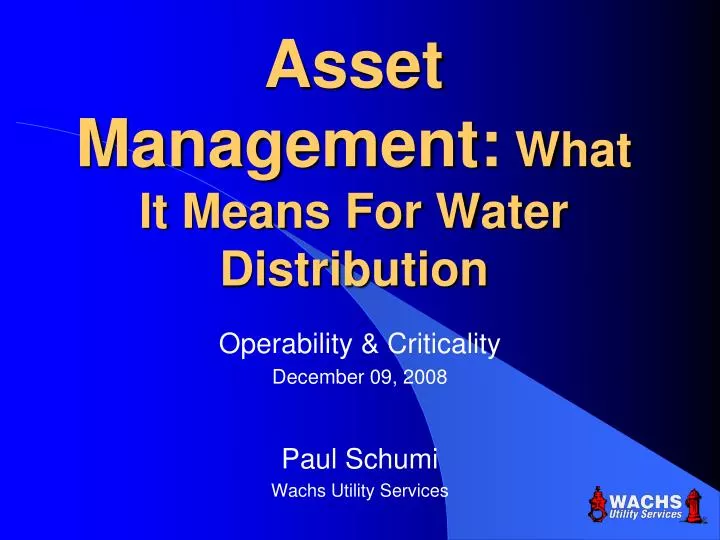 asset management what it means for water distribution