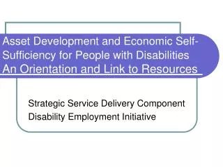 Strategic Service Delivery Component Disability Employment Initiative