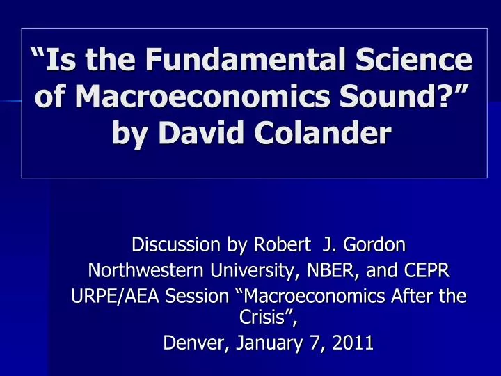 is the fundamental science of macroeconomics sound by david colander