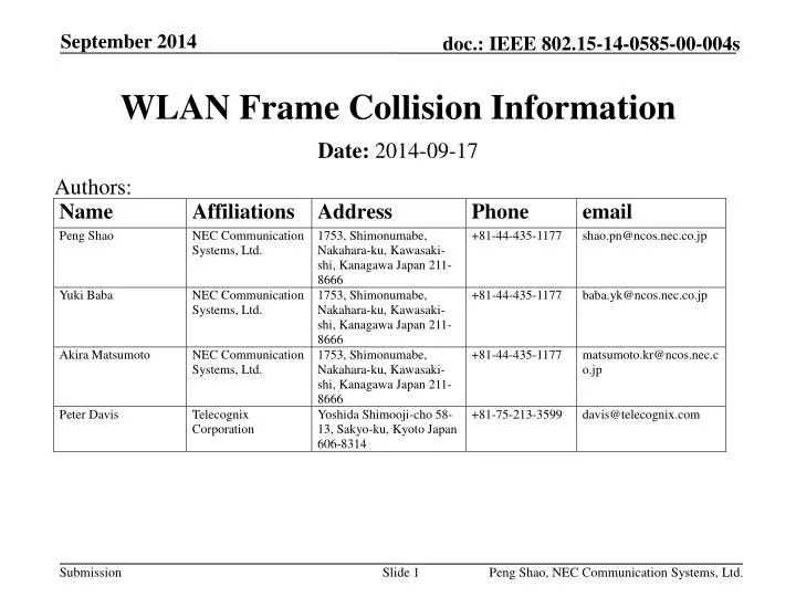 wlan frame collision information