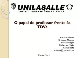 o papel do professor frente s tdvs