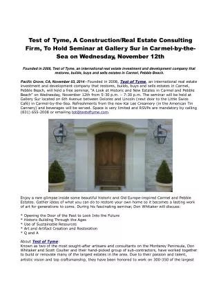 Test of Tyme, A Construction/Real Estate Consulting Firm