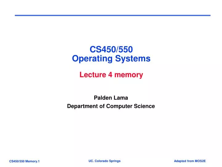 cs450 550 operating systems lecture 4 memory