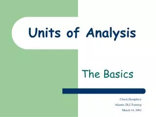 Units of Analysis