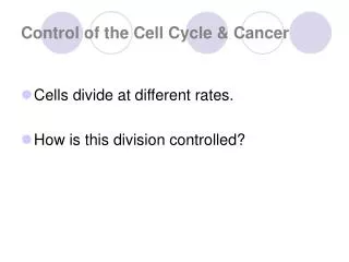 Control of the Cell Cycle &amp; Cancer