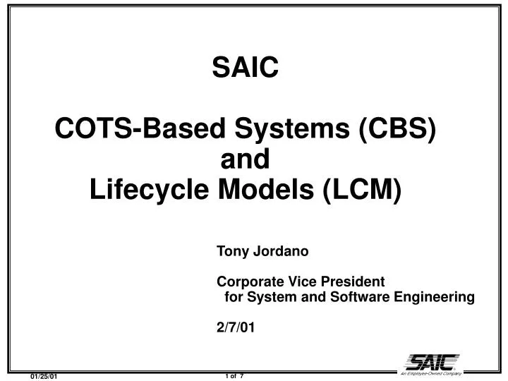 saic cots based systems cbs and lifecycle models lcm
