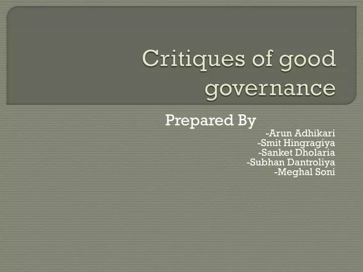 critiques of good governance