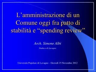 l amministrazione di un comune oggi fra patto di stabilit e spending review