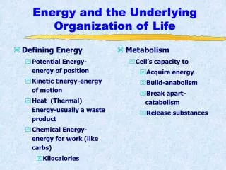 Energy and the Underlying Organization of Life