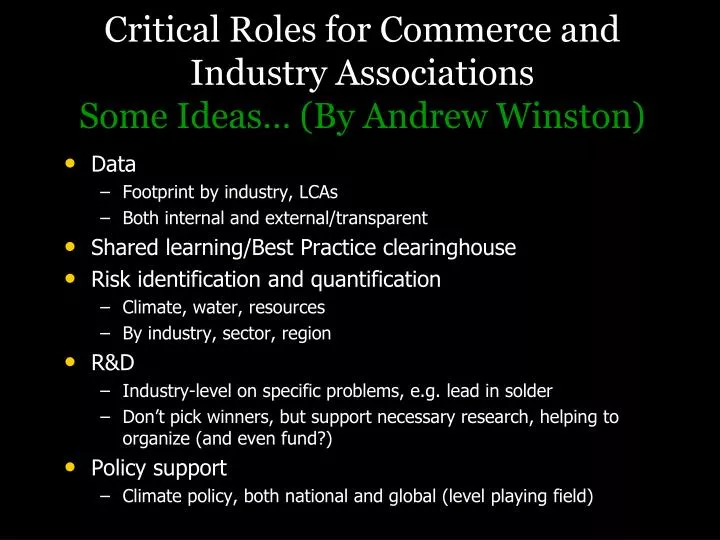 critical roles for commerce and industry associations some ideas by andrew winston