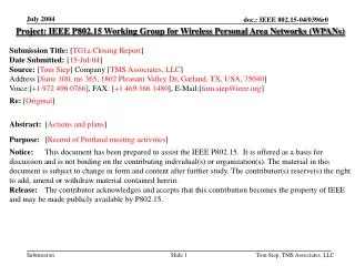 Project: IEEE P802.15 Working Group for Wireless Personal Area Networks (WPANs)