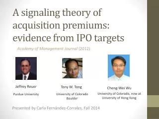 A signaling theory of acquisition premiums: evidence from IPO targets