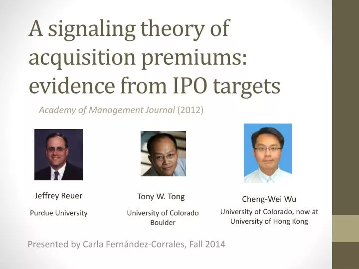 a signaling theory of acquisition premiums evidence from ipo targets