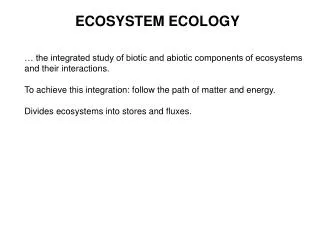 ECOSYSTEM ECOLOGY