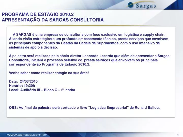 programa de est gio 2010 2 apresenta o da sargas consultoria