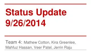 Status Update 9/26/2014
