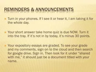 Reminders &amp; Announcements