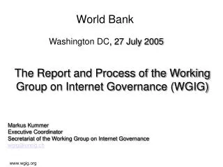 World Bank Washington DC , 27 July 2005