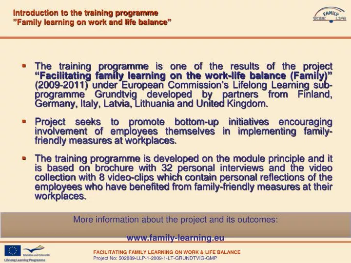 introduction to the training programme family learning on work and life balance