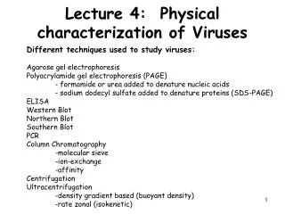Lecture 4: Physical characterization of Viruses