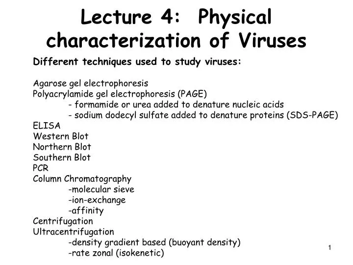 lecture 4 physical characterization of viruses