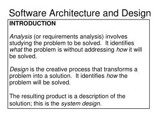 Software Architecture and Design