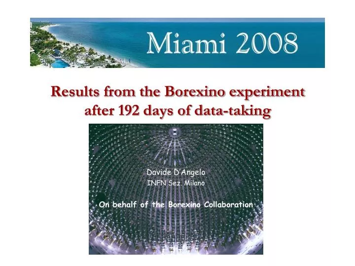 results from the borexino experiment after 192 days of data taking