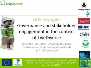 Title example : Governance and stakeholder engagement in the context of LiveDiverse