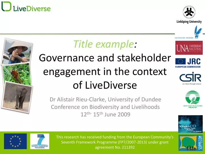 title example governance and stakeholder engagement in the context of livediverse