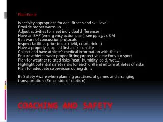 Coaching and safety